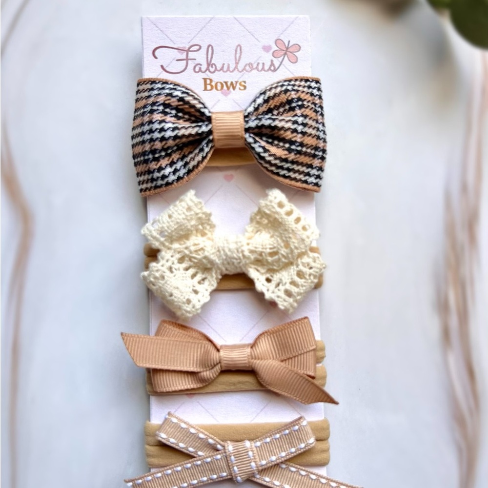 Kids Hair Accessory Set - Black, Cream, and Tan